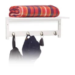 Étagère Murale Blanche Avec 4 Patères -VIDAXL || BeCo || Emma Soldes 1f9b4be80e894360a9ca5669fabbea1b