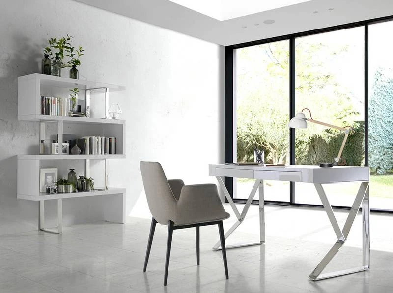 Étagère En Bois Blanc Et Acier Chromé 6 Étagère En Bois Blanc Et Acier Chromé – Image 4