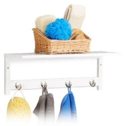 Étagère Murale Blanche Avec 4 Patères