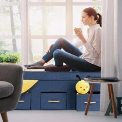 Coffre De Rangement Bleu Avec 3 Tiroirs -VIDAXL || BeCo || Emma Soldes 4131bb7552b0458d9559989d0d058eee