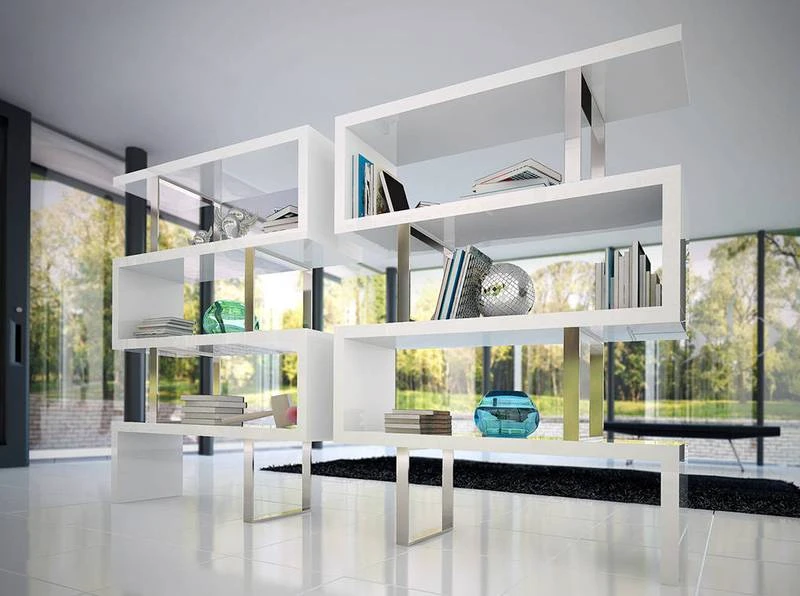 Étagère En Bois Blanc Et Acier Chromé 5 Étagère En Bois Blanc Et Acier Chromé – Image 3