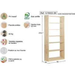 Bibliothèque Gala En Pin 7 Tablettes -VIDAXL || BeCo || Emma Soldes b35cd918338549b5bee2bd999cfe70ae