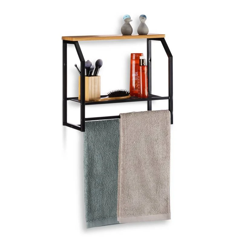 Étagère Murale Avec Porte-serviette Noir 7 Étagère Murale Avec Porte-serviette Noir – Image 5