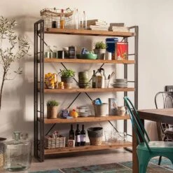 Étagère MANCHESTER 4 Rangements 150 Cm -VIDAXL || BeCo || Emma Soldes regal manchester ii akazie massiv metall 4873136