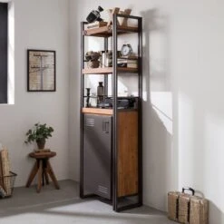 Étagère MANCHESTER 2 Rangements 1 Porte -VIDAXL || BeCo || Emma Soldes regal manchester v akazie massiv metall akazie anthrazit 4877308