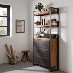 Étagère MANCHESTER 2 Compart. 3 Tiroirs -VIDAXL || BeCo || Emma Soldes regal manchester vi anthrazit akazie dekor 4877248